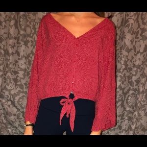 American Eagle Red Polkadot Blouse